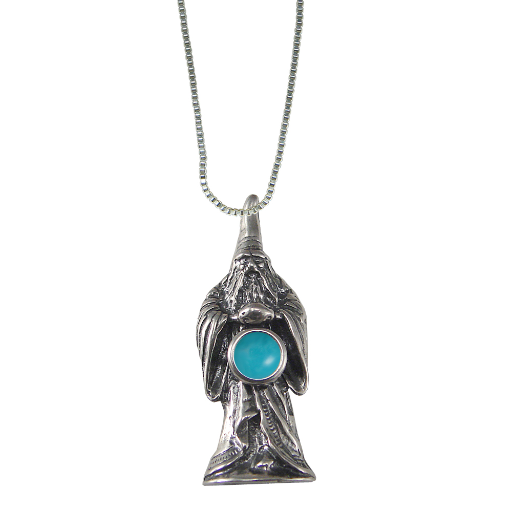 Sterling Silver Wizard of Olde Pendant With Turquoise Magic Orb